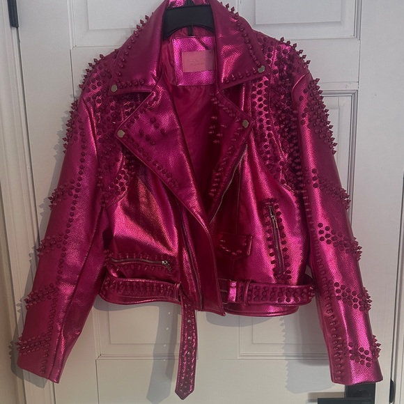 Azalea Wang Studded Pink Leather Jacket - Picture 3 of 9